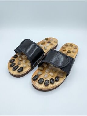 Vintage Y2K River Stone Massage Slide Sandals Black Size 9 Spa Reflexology